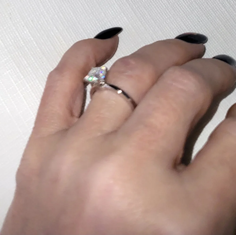 Cushion Cut 2ct Solitaire Moissanite 14k White Gold Vermeil Size 5.5 Ring - Picture 7 of 7